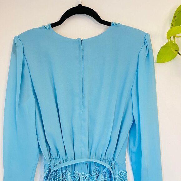 Vintage 70s Lady Colony Parkway Dress | Sky Blue Lace Trim | Made in Canada - Picture 9 of 10